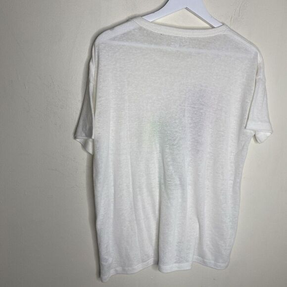 Aerie White Short Sleeve Crew Neck Graphic Palm Trees Linen T-Shirt Small - Picture 11 of 13
